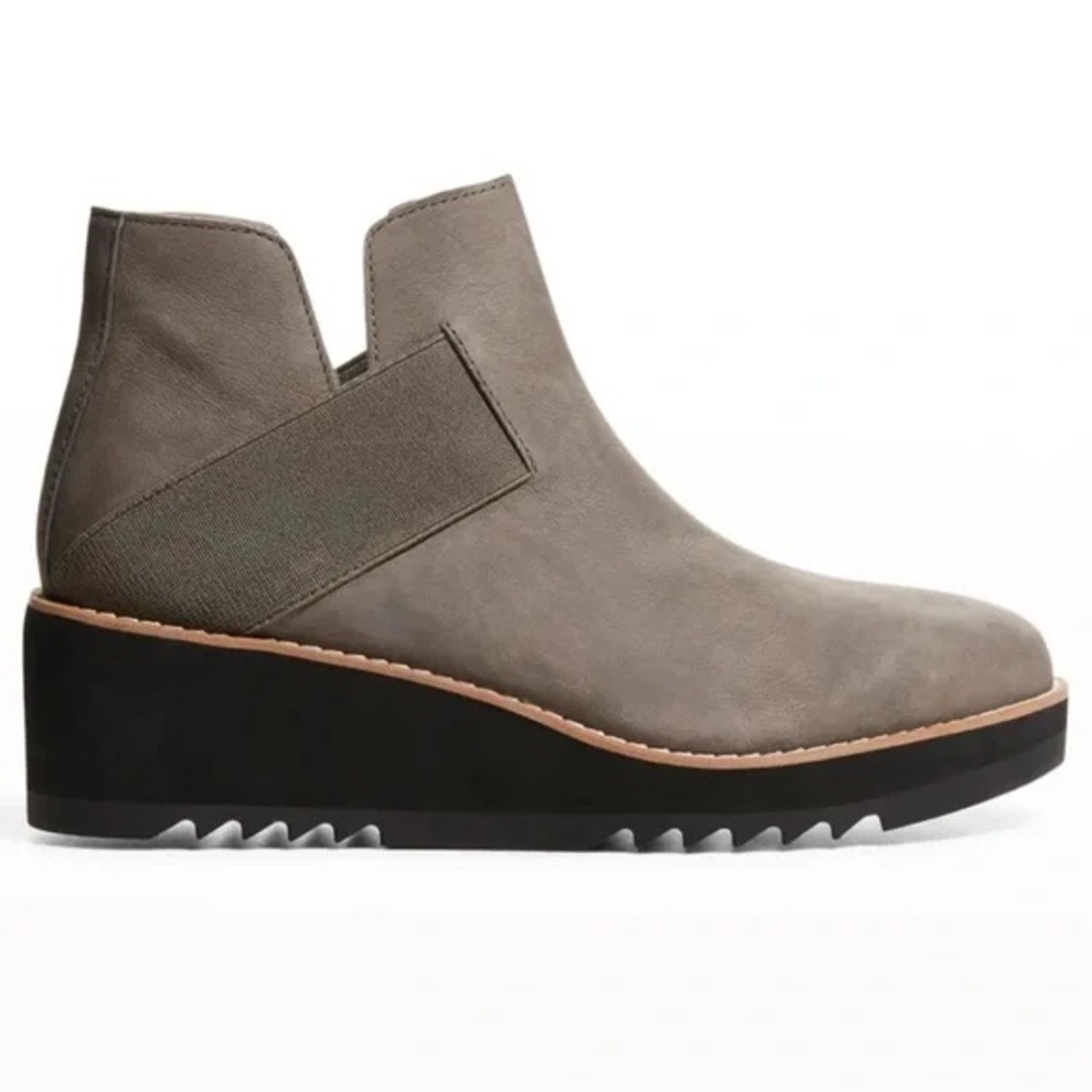 GUC Eileen Fisher Lark Gray Wedge Heel Booties Size 8 Leather Upper